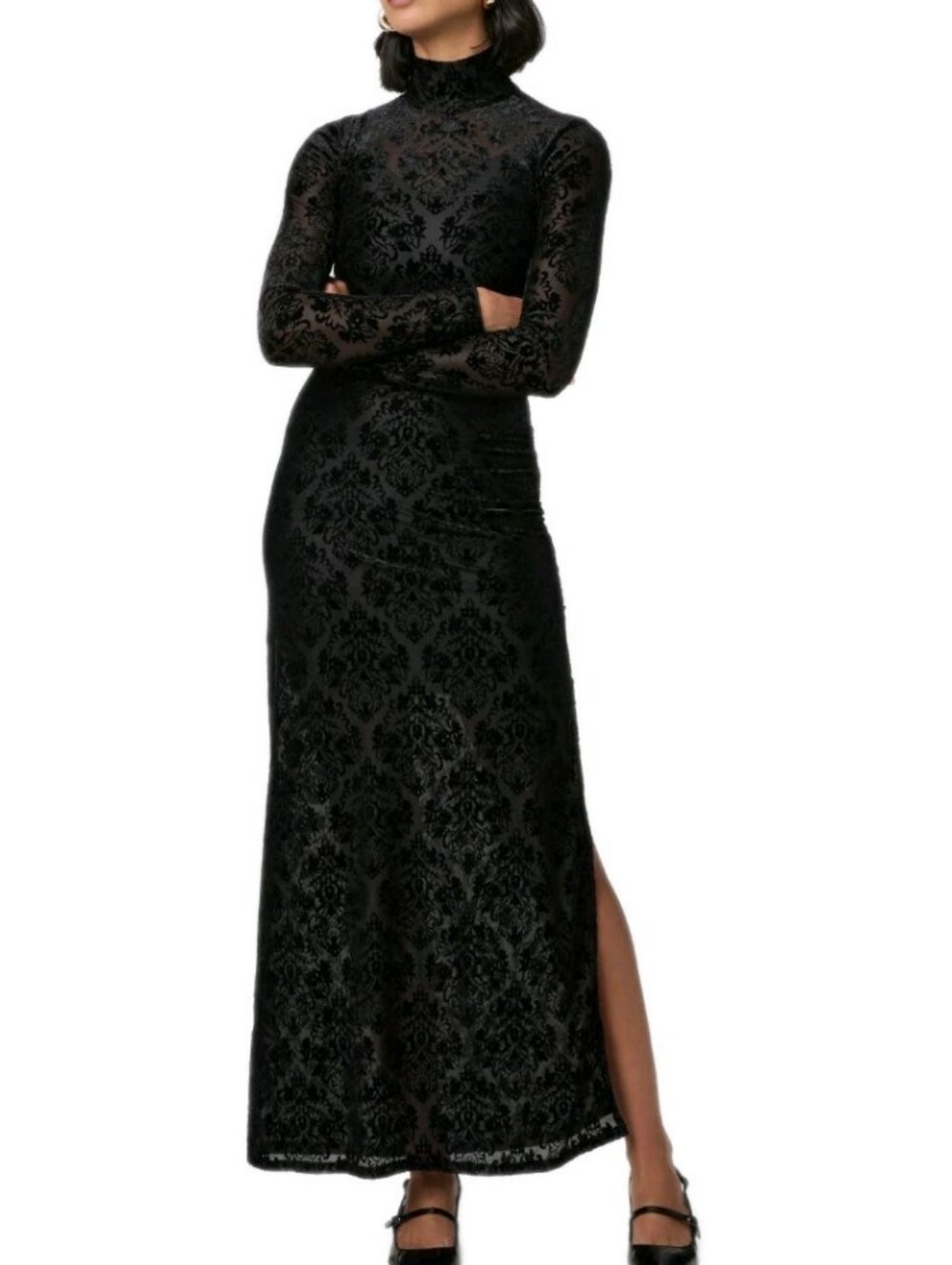 PAIGE Size XS Lucca Black Velvet Long Sleeve Maxi Dress Msrp $299 - Picture 1 of 3